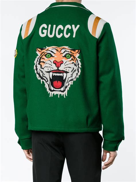 mens green gucci jacket|Gucci tiger leather jacket.